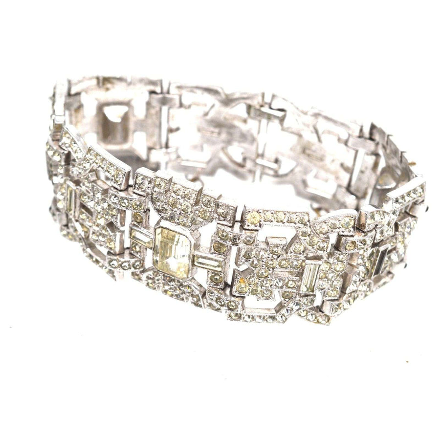Art Deco Chrome "Diamond" Paste Bracelet featuring bold diamond-like cuffs and architectural design.