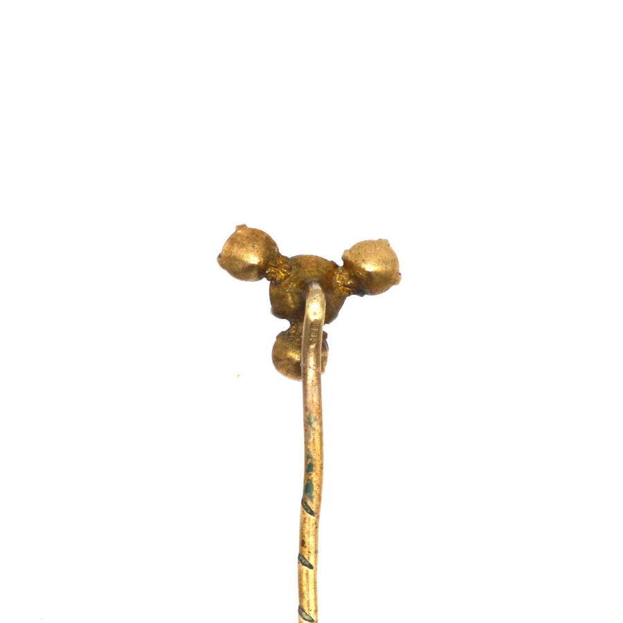 Art Deco gilt metal paste tie pin back view, showcasing stylish design elements and craftsmanship.