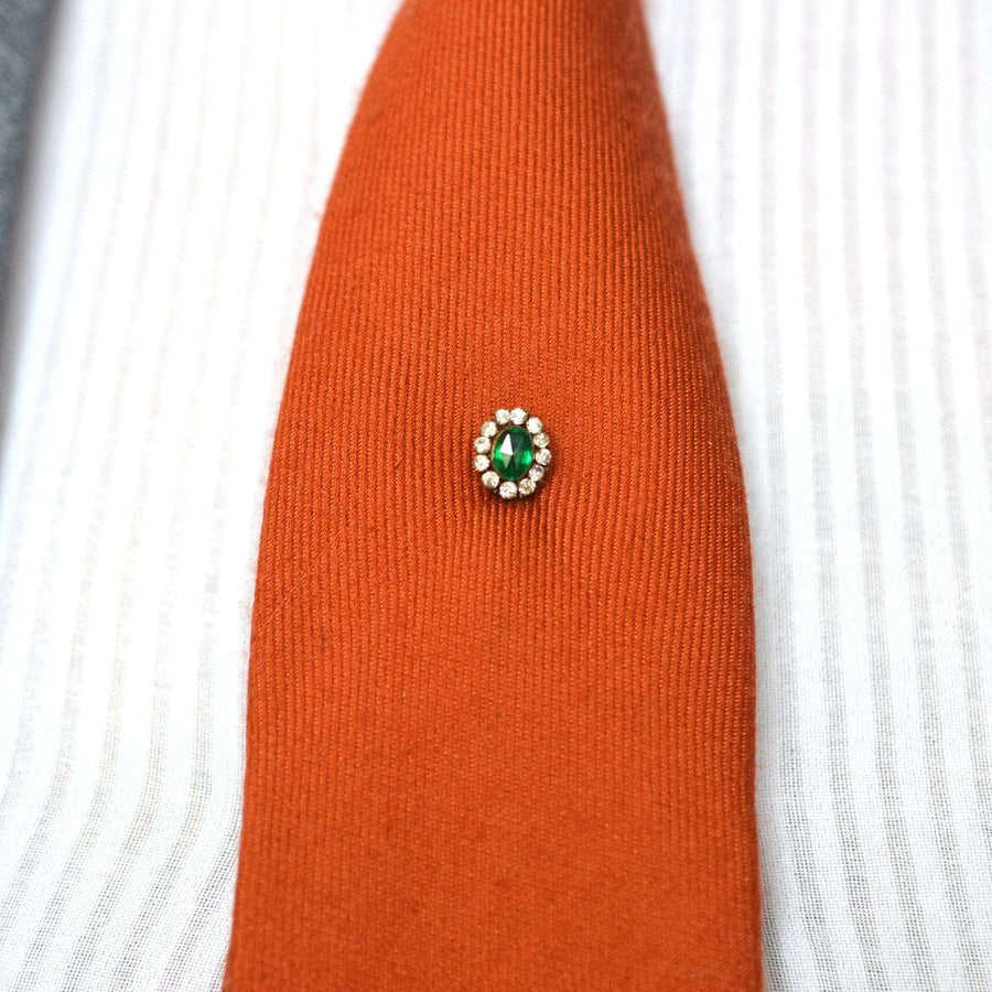 Art Deco Green "Emerald" and White Paste Tie Pin