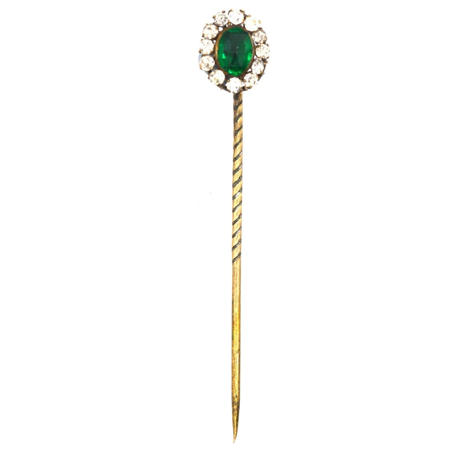 Art Deco Green "Emerald" and White Paste Tie Pin