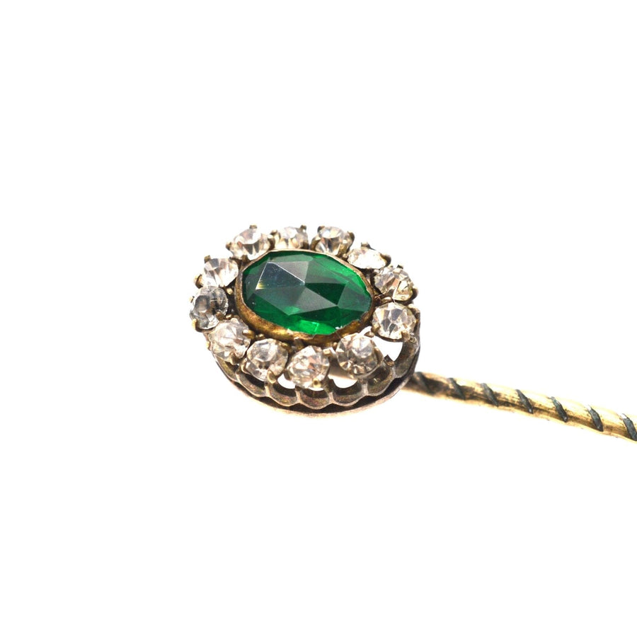 Art Deco Green "Emerald" and White Paste Tie Pin