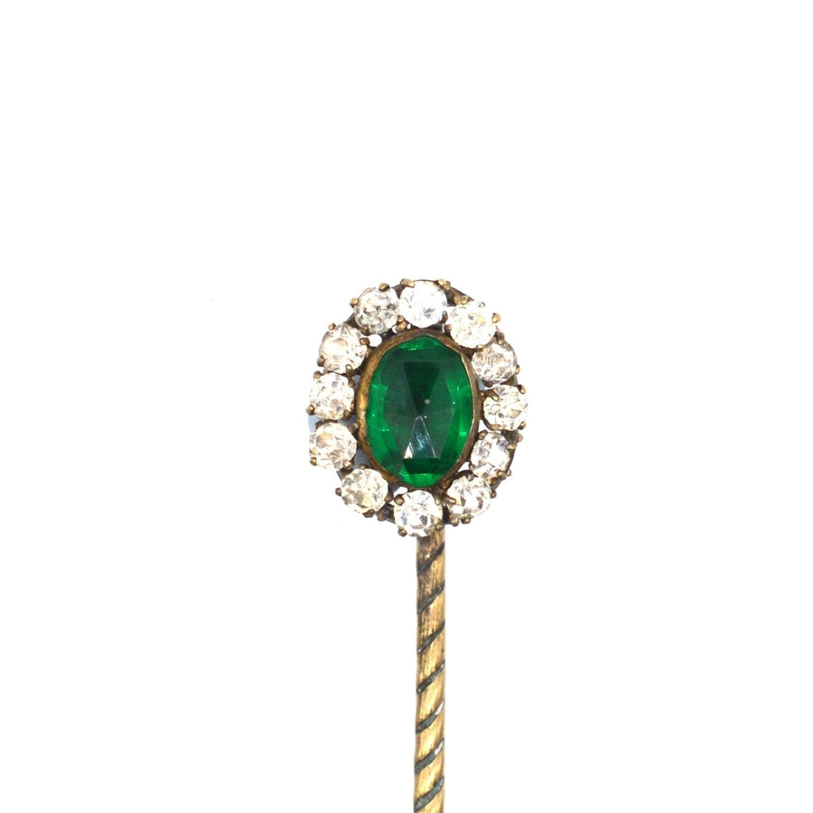 Art Deco Green "Emerald" and White Paste Tie Pin