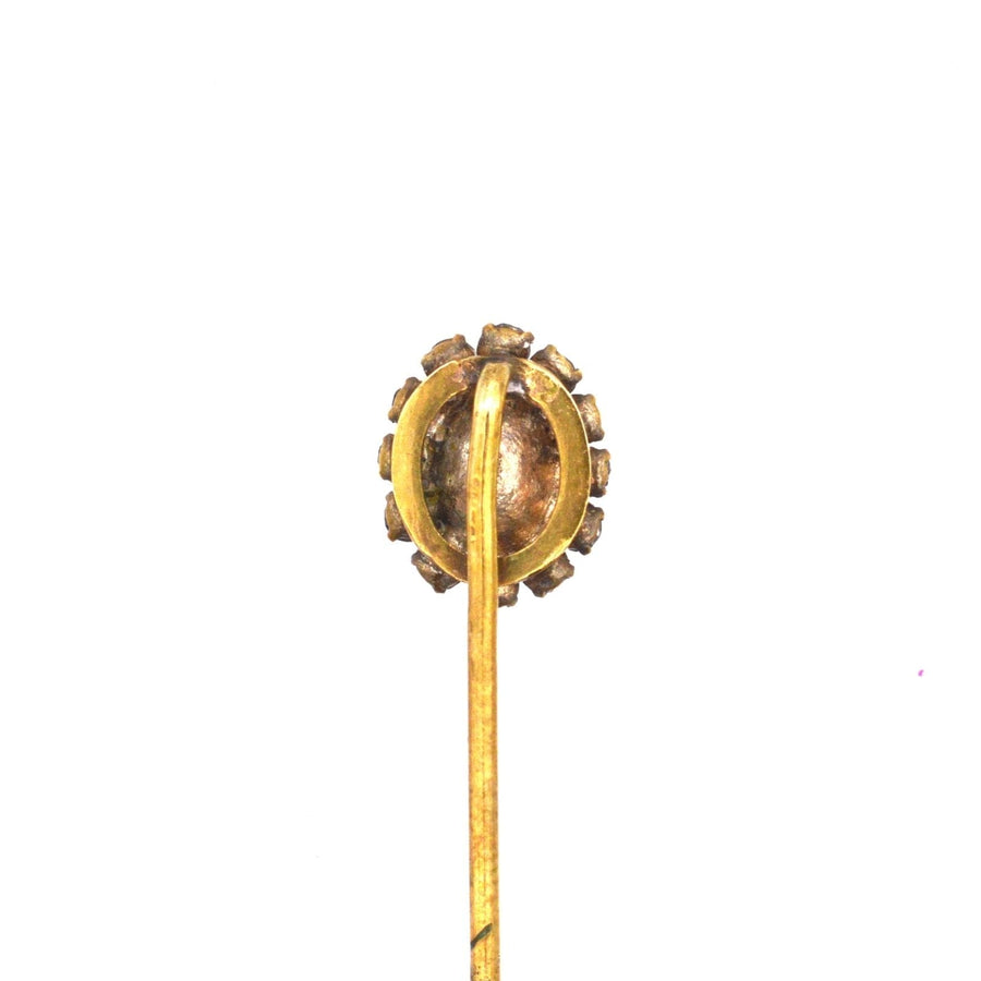 Art Deco green "Emerald" and white paste cluster tie pin, perfect for colorful silk ties, featuring a stylish design.