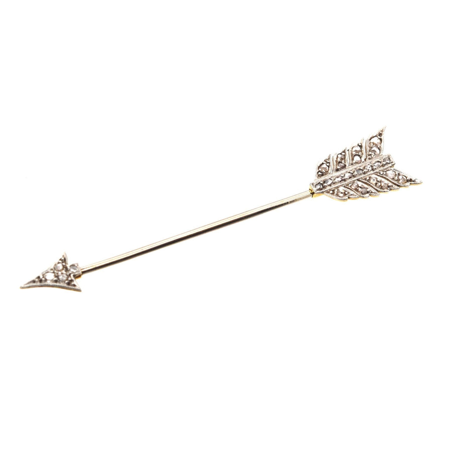 Art Deco arrow jabot pin brooch in platinum and 18ct gold with rose cut diamonds, dating from the 1920s.