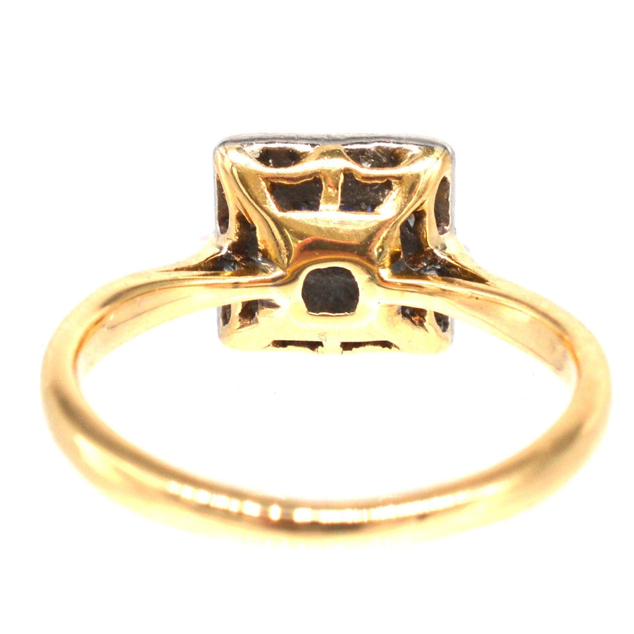 Art Deco Platinum & 18ct Gold, Sapphire and Diamond Square Cluster Ring | Parkin and Gerrish | Antique & Vintage Jewellery