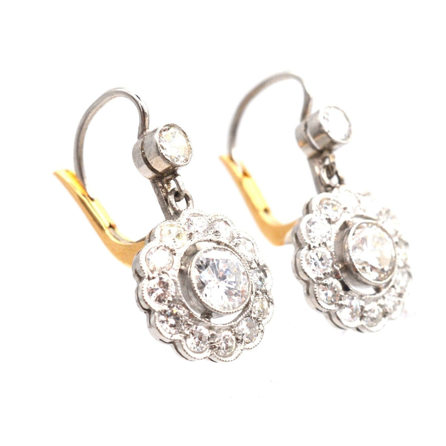 Art Deco Platinum and 18ct Gold, Diamond Cluster Drop Earrings | Parkin and Gerrish | Antique & Vintage Jewellery