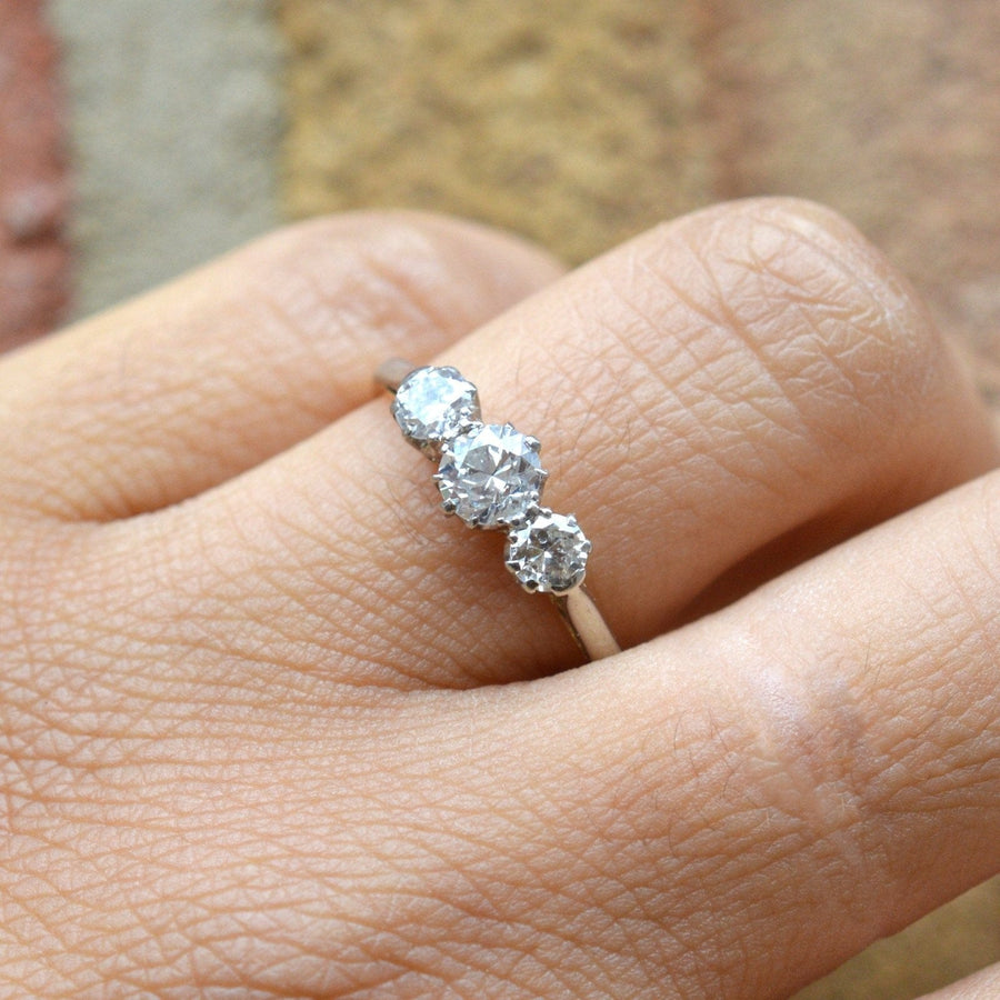 Art Deco Platinum and 18ct Gold Diamond Three Stone Ring | Parkin and Gerrish | Antique & Vintage Jewellery