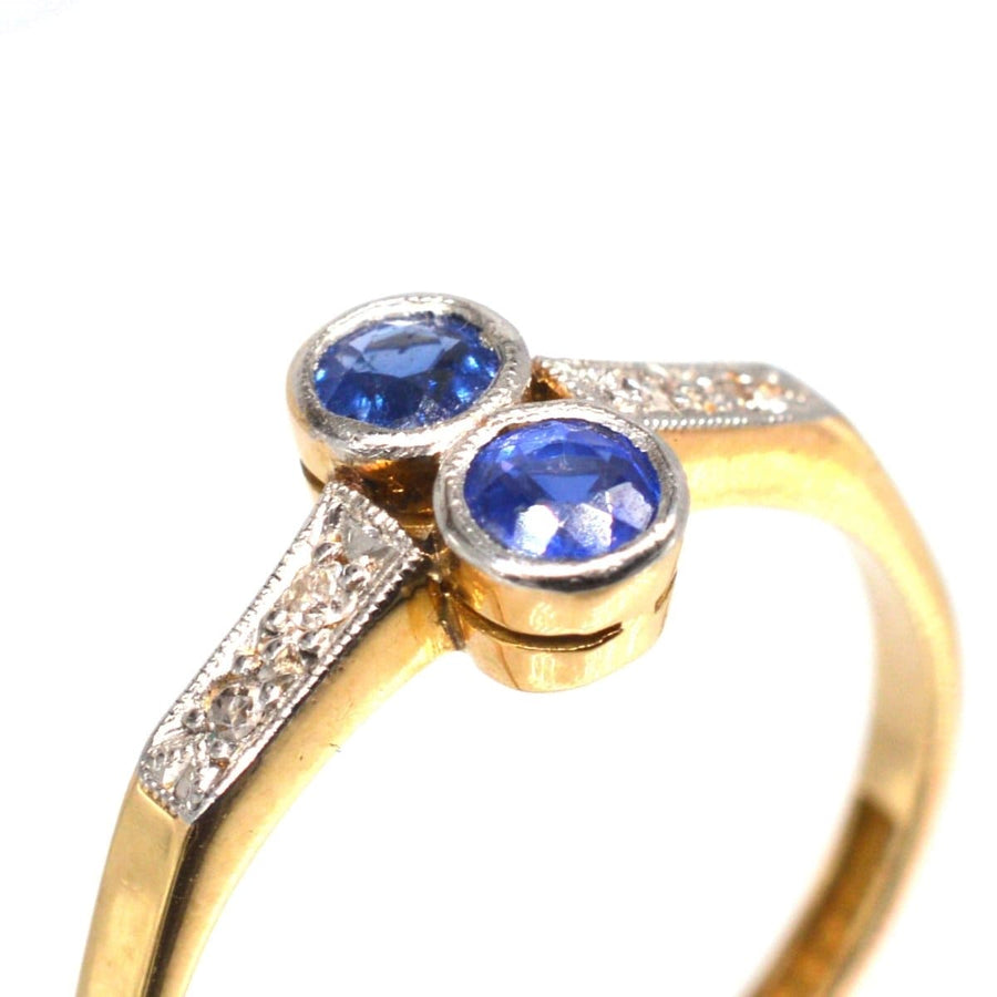 Art Deco Platinum and 18ct Gold Sapphire and Diamond Ring | Parkin and Gerrish | Antique & Vintage Jewellery