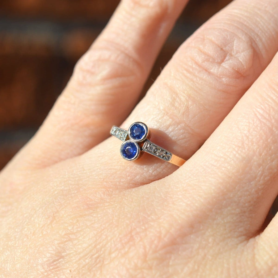 Art Deco Platinum and 18ct Gold Sapphire and Diamond Ring | Parkin and Gerrish | Antique & Vintage Jewellery