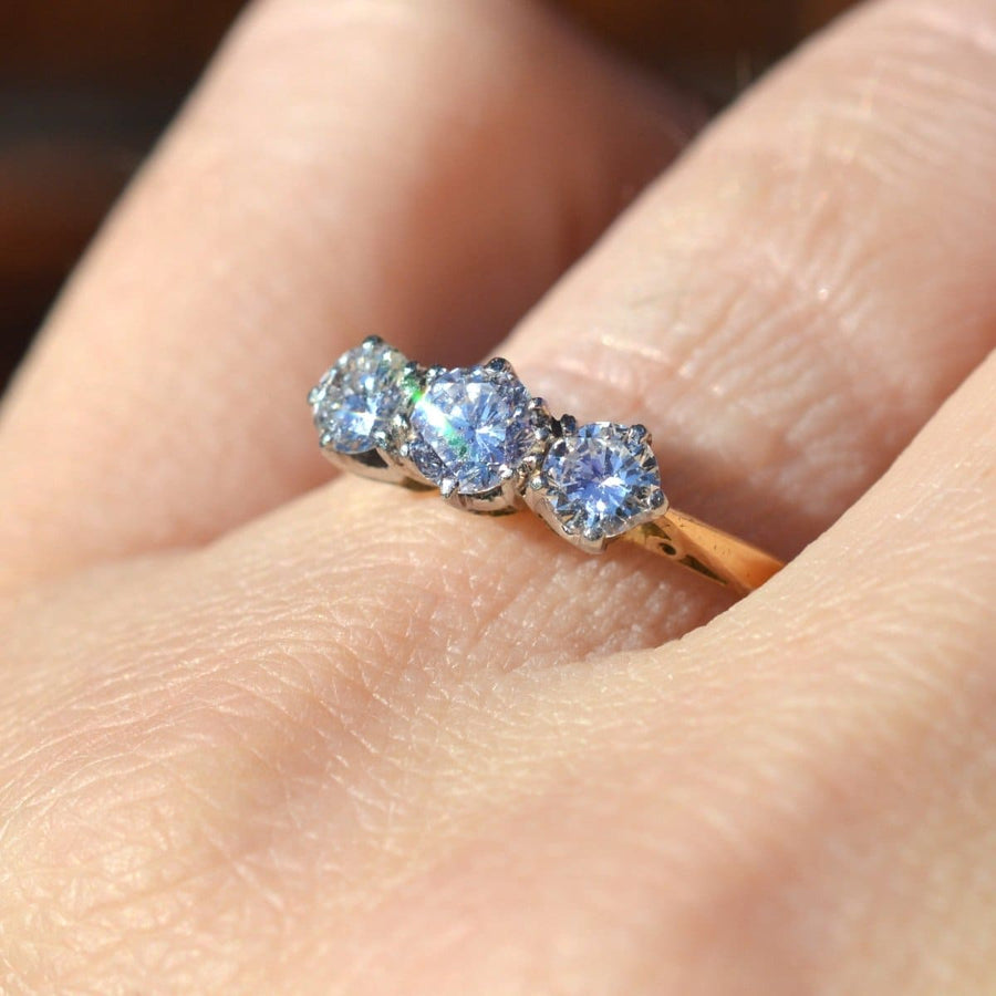 Art Deco Platinum and 18ct Gold Three Stone Diamond Ring | Parkin and Gerrish | Antique & Vintage Jewellery