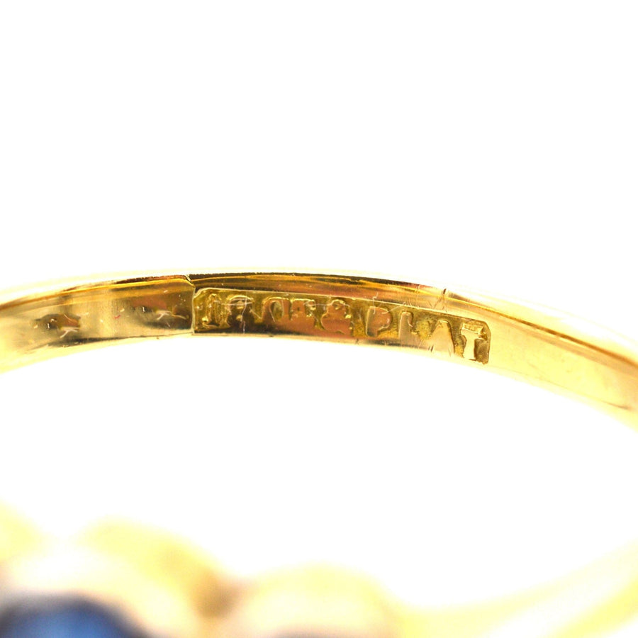 Art Deco Platinum and 18ct Gold, Three Stone Sapphire and Diamond Bezel Ring | Parkin and Gerrish | Antique & Vintage Jewellery