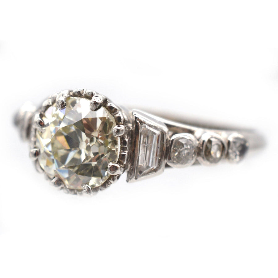 Art Deco Platinum, Large Diamond Solitaire Ring with Diamond Shoulders | Parkin and Gerrish | Antique & Vintage Jewellery