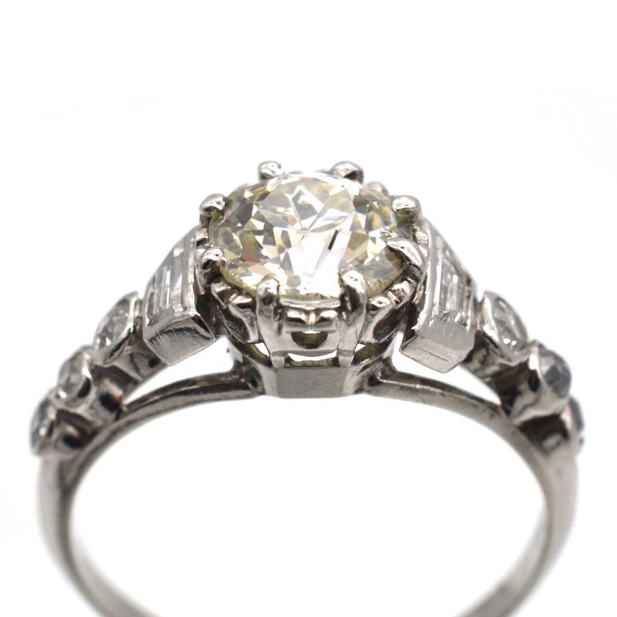 Art Deco Platinum, Large Diamond Solitaire Ring with Diamond Shoulders | Parkin and Gerrish | Antique & Vintage Jewellery