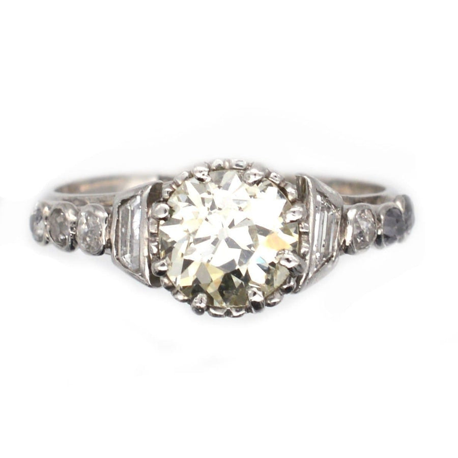 Art Deco Platinum, Large Diamond Solitaire Ring with Diamond Shoulders | Parkin and Gerrish | Antique & Vintage Jewellery