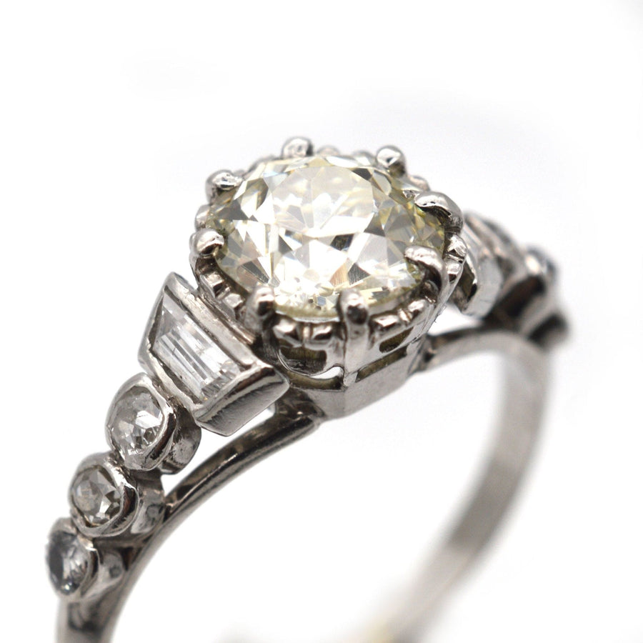 Art Deco Platinum, Large Diamond Solitaire Ring with Diamond Shoulders | Parkin and Gerrish | Antique & Vintage Jewellery