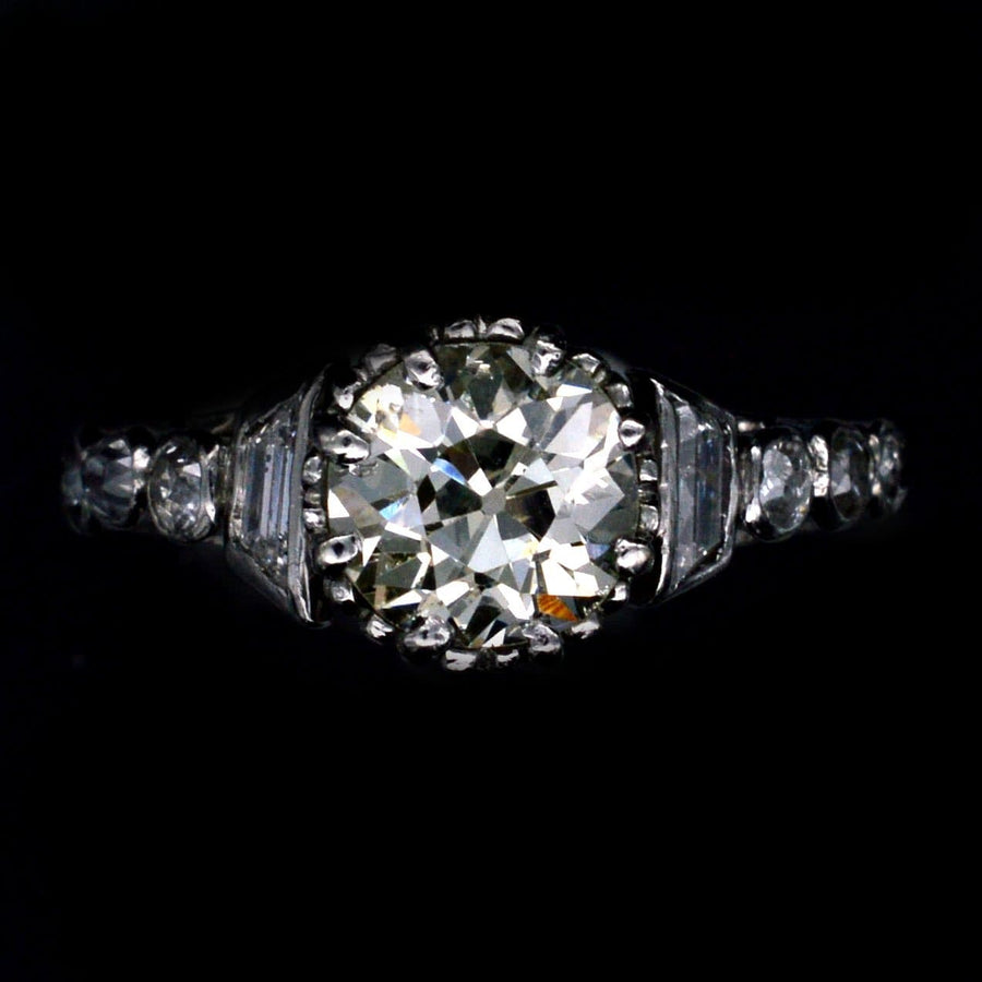 Art Deco Platinum, Large Diamond Solitaire Ring with Diamond Shoulders | Parkin and Gerrish | Antique & Vintage Jewellery