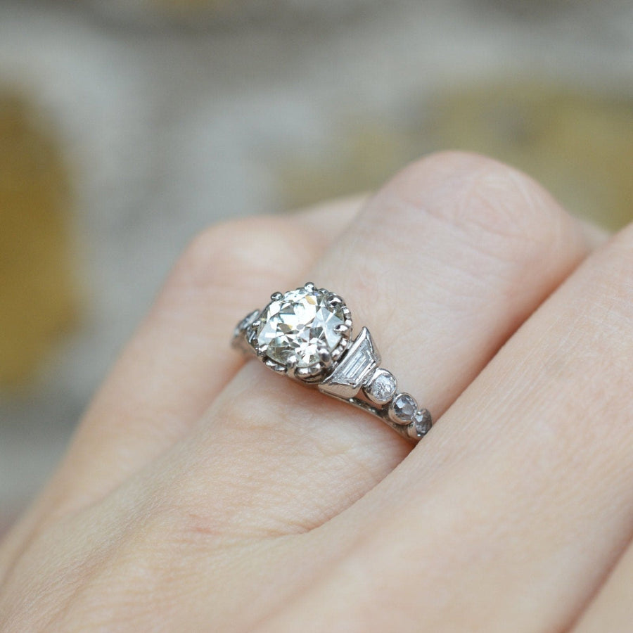 Art Deco Platinum, Large Diamond Solitaire Ring with Diamond Shoulders | Parkin and Gerrish | Antique & Vintage Jewellery
