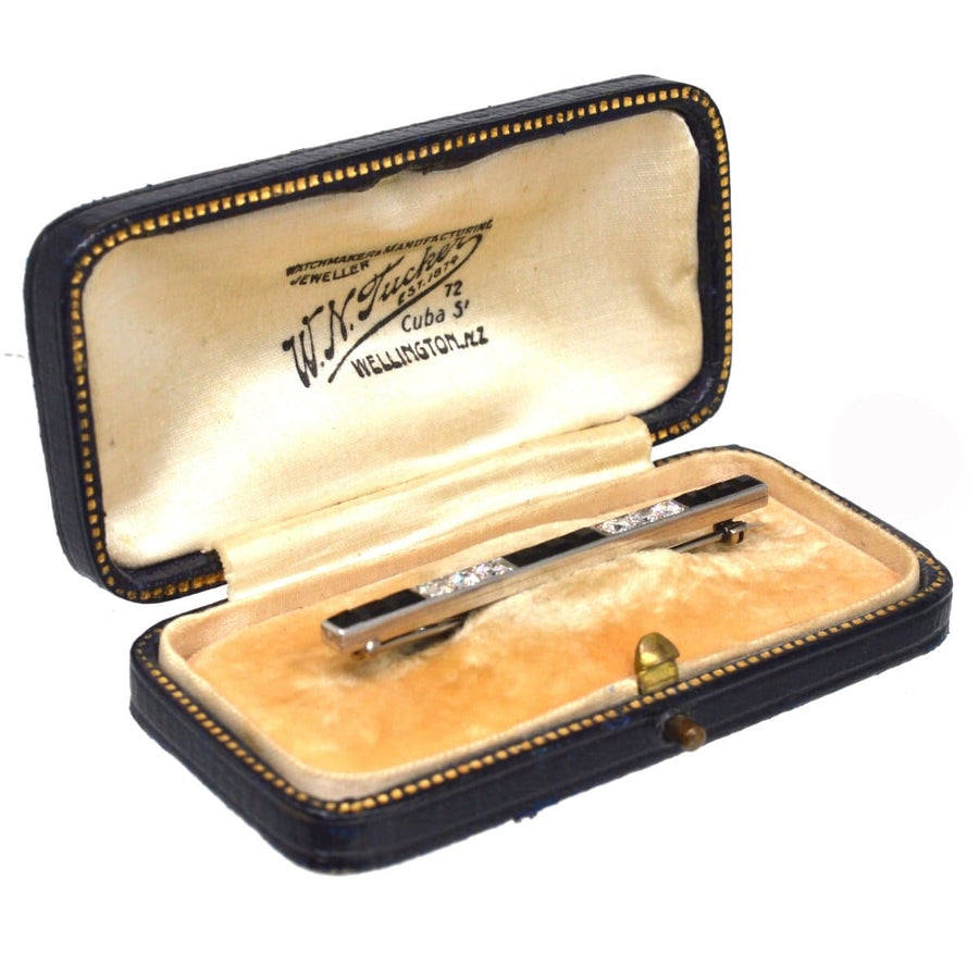 Art Deco Platinum Onyx Bar Brooch | Parkin and Gerrish | Antique & Vintage Jewellery