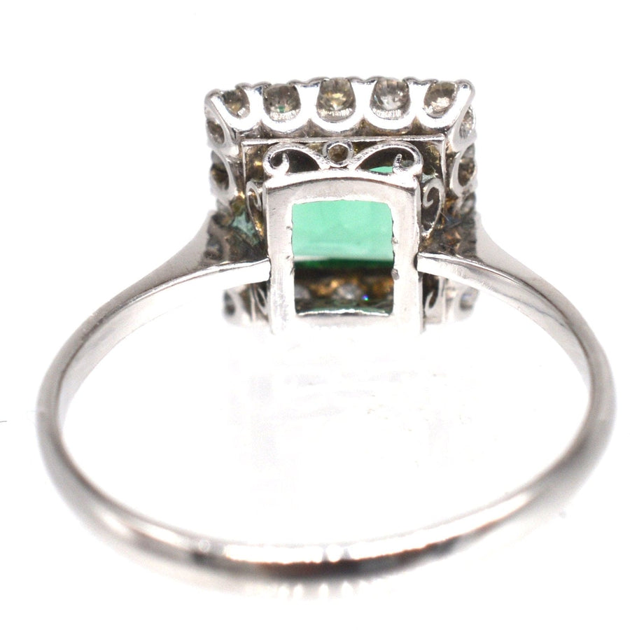 Art Deco Platinum Rectangular Emerald and Diamond Cluster Ring | Parkin and Gerrish | Antique & Vintage Jewellery