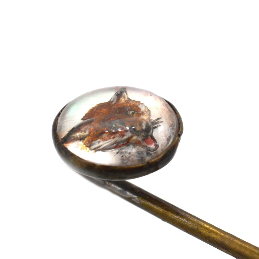 Art Deco reverse intaglio tie pin featuring a detailed fox design, offering vintage style at an affordable price.