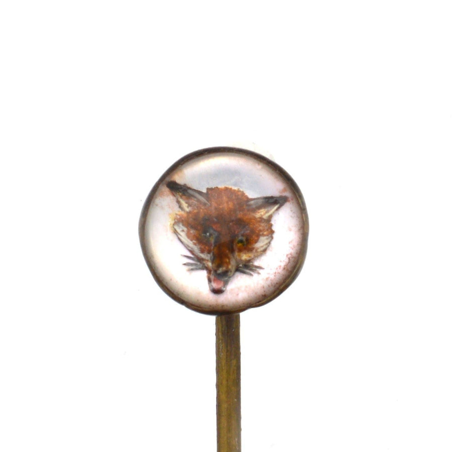 Art Deco reverse intaglio tie pin featuring a fox head, an affordable vintage accessory from the 19th century.