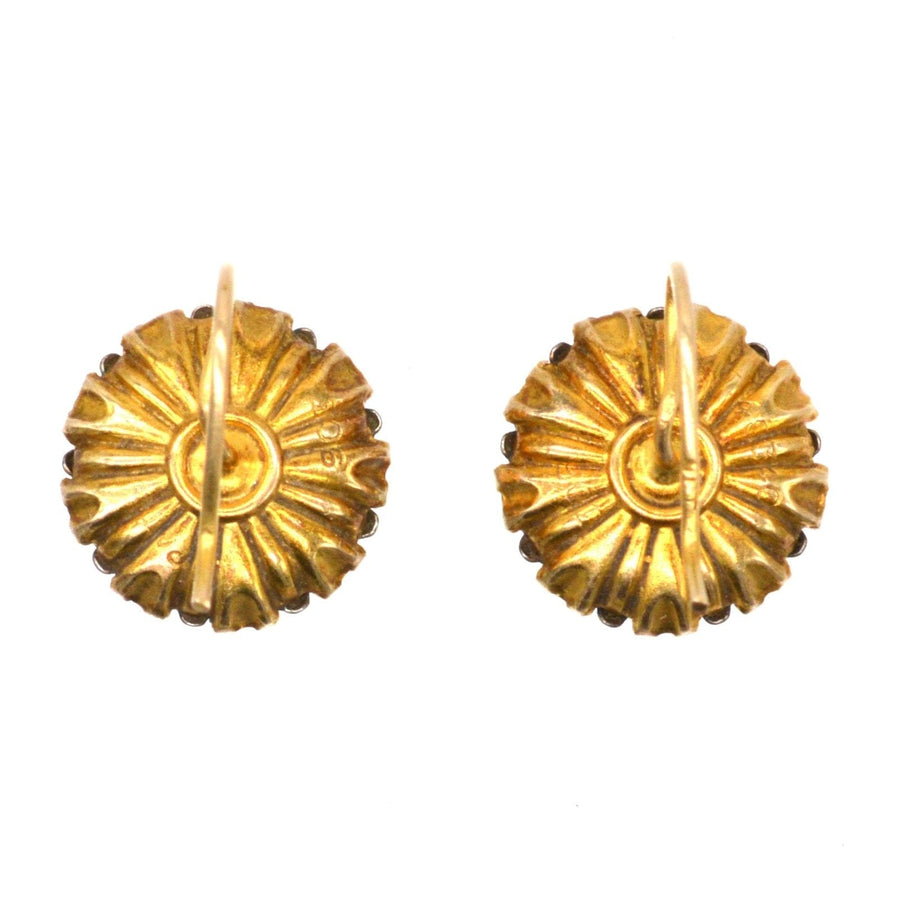 Art Deco gold cluster earrings with intricate rosette design, perfect for adding elegance to any outfit.