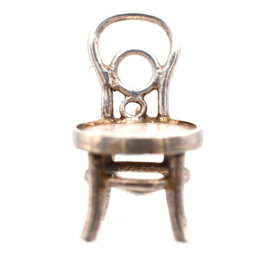 Tiny silver Art Deco Bentwood Thonet French Bistro chair pendant with rattan seat, vintage style.