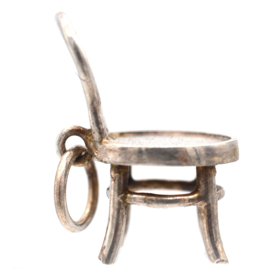Tiny silver Art Deco Bentwood Thonet French Bistro chair charm pendant, circa 1920s-1940s.