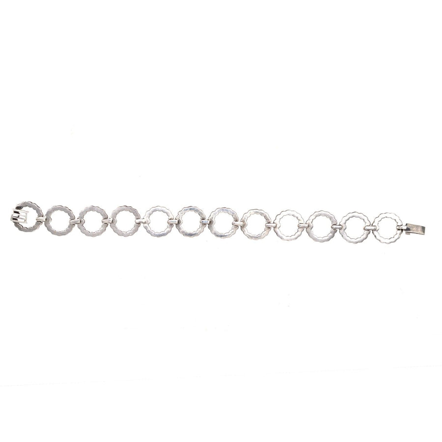 Art Deco silver bracelet featuring round marcasite circle design, perfect for vintage jewelry lovers.