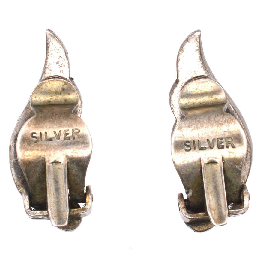 Art Deco Silver Marcasite Winged Clip On Earrings