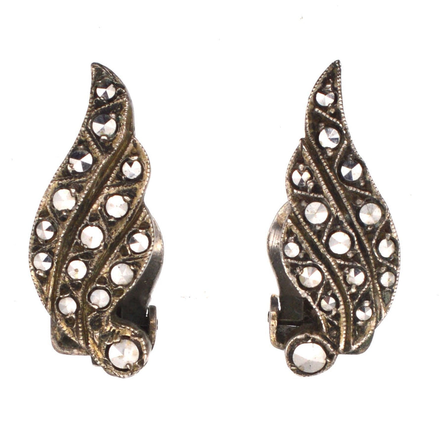 Art Deco Silver Marcasite Winged Clip On Earrings