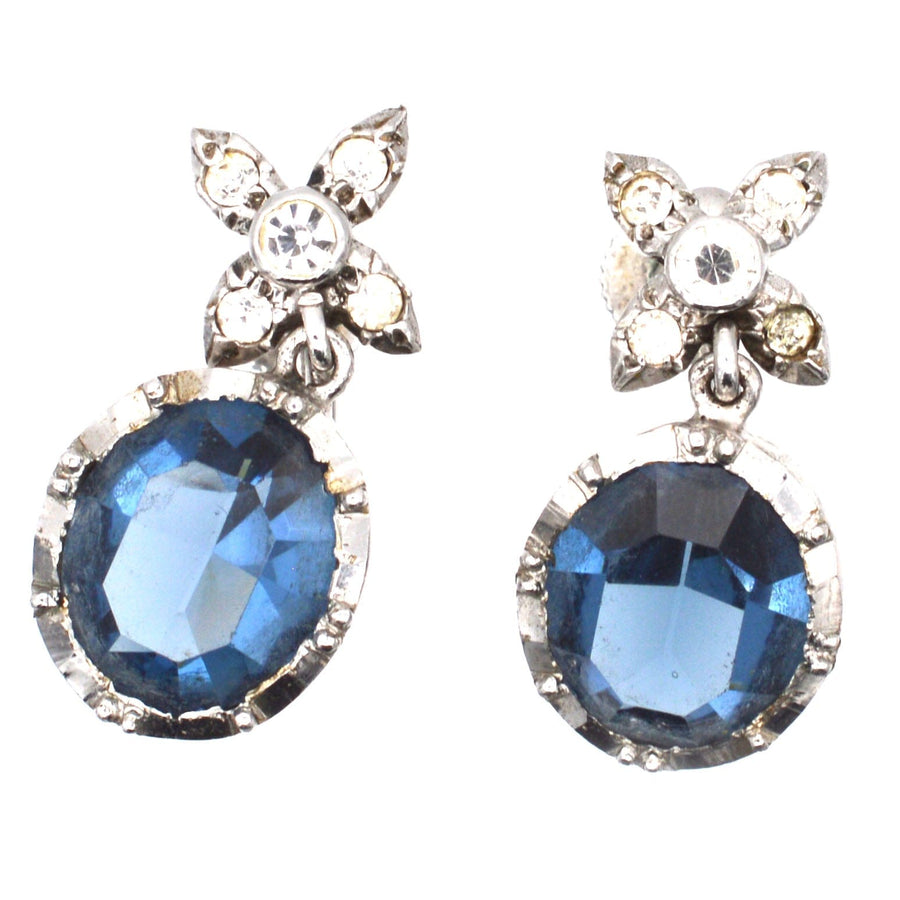 Art Deco Silver, White and Blue Paste Earrings
