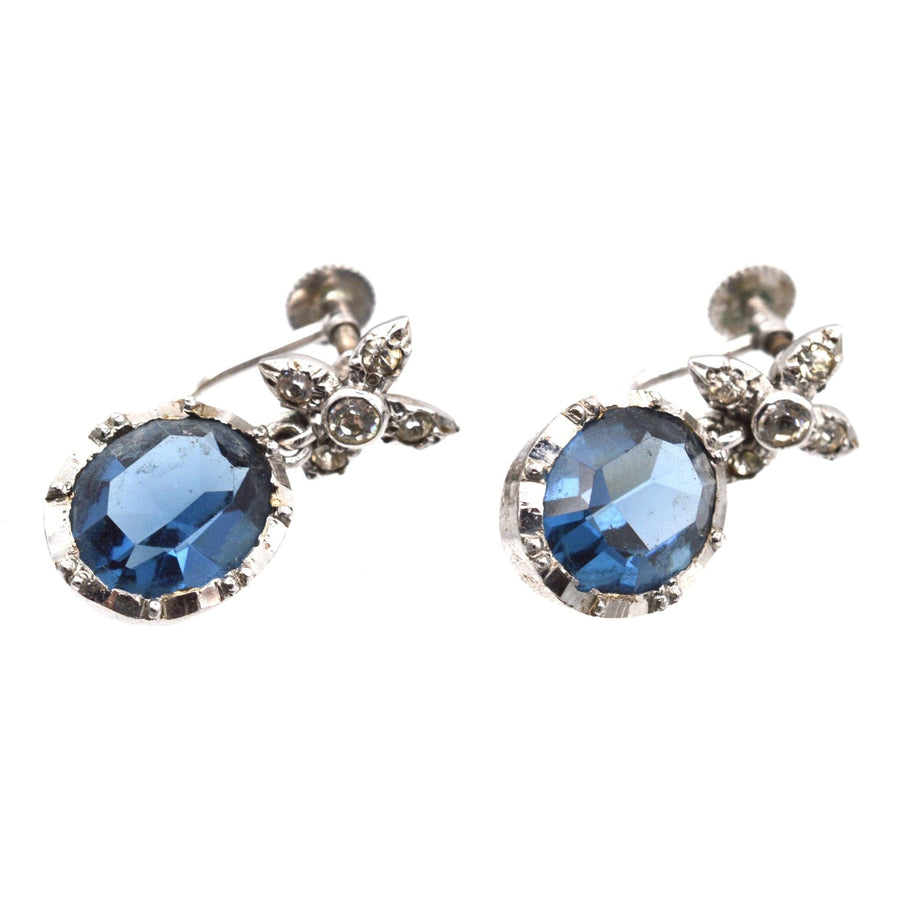 Art Deco Silver, White and Blue Paste Earrings