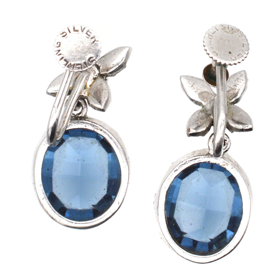 Art Deco Silver, White and Blue Paste Earrings