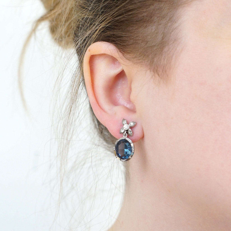 Art Deco Silver, White and Blue Paste Earrings