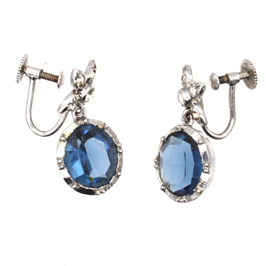 Art Deco Silver, White and Blue Paste Earrings