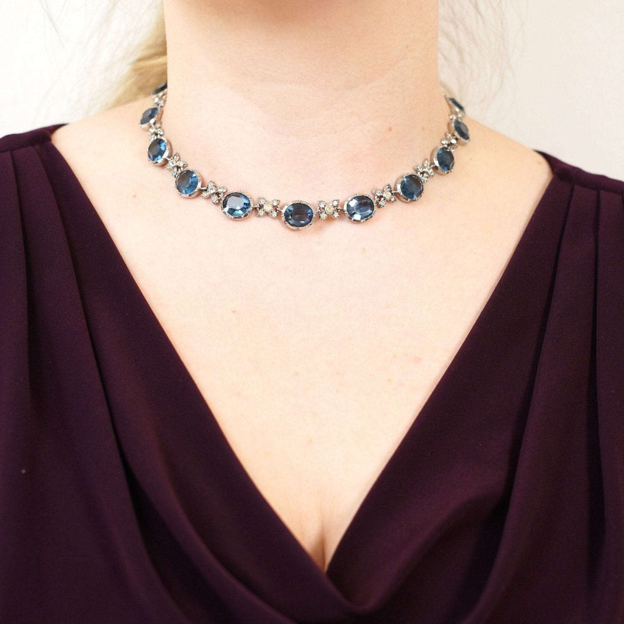 Art Deco Silver, White and Blue Paste Necklace | Parkin and Gerrish (UK)
