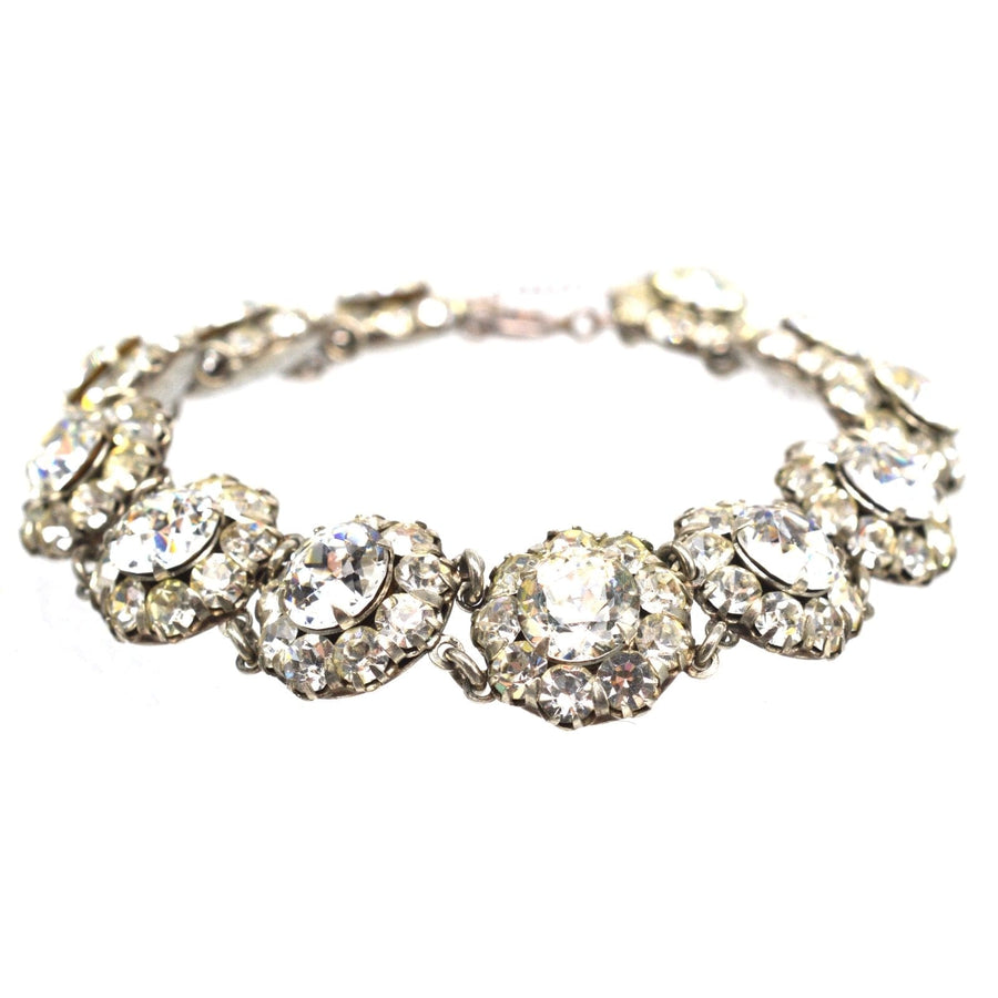 Art Deco silver bracelet with 'diamond' paste clusters, showcasing elegant design and luxurious sparkle.