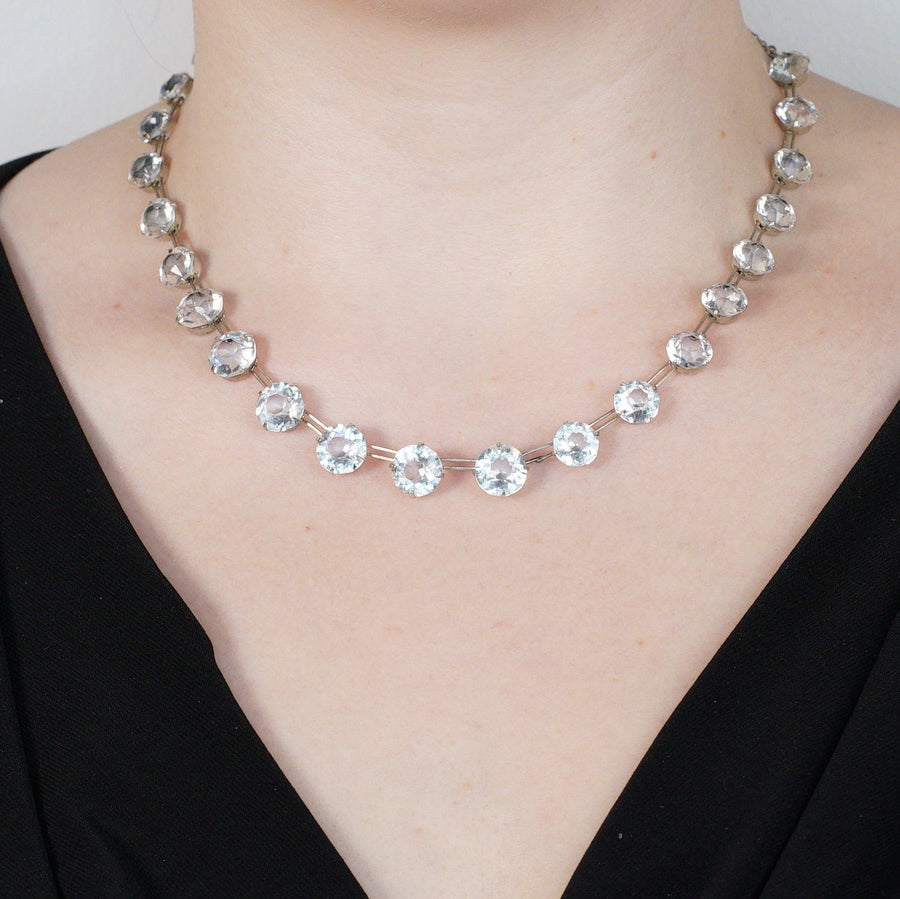 Antique silver and white paste necklace by W. H. Collins & Co. Ltd., showcasing a gemstone riviere style from the 1930s.