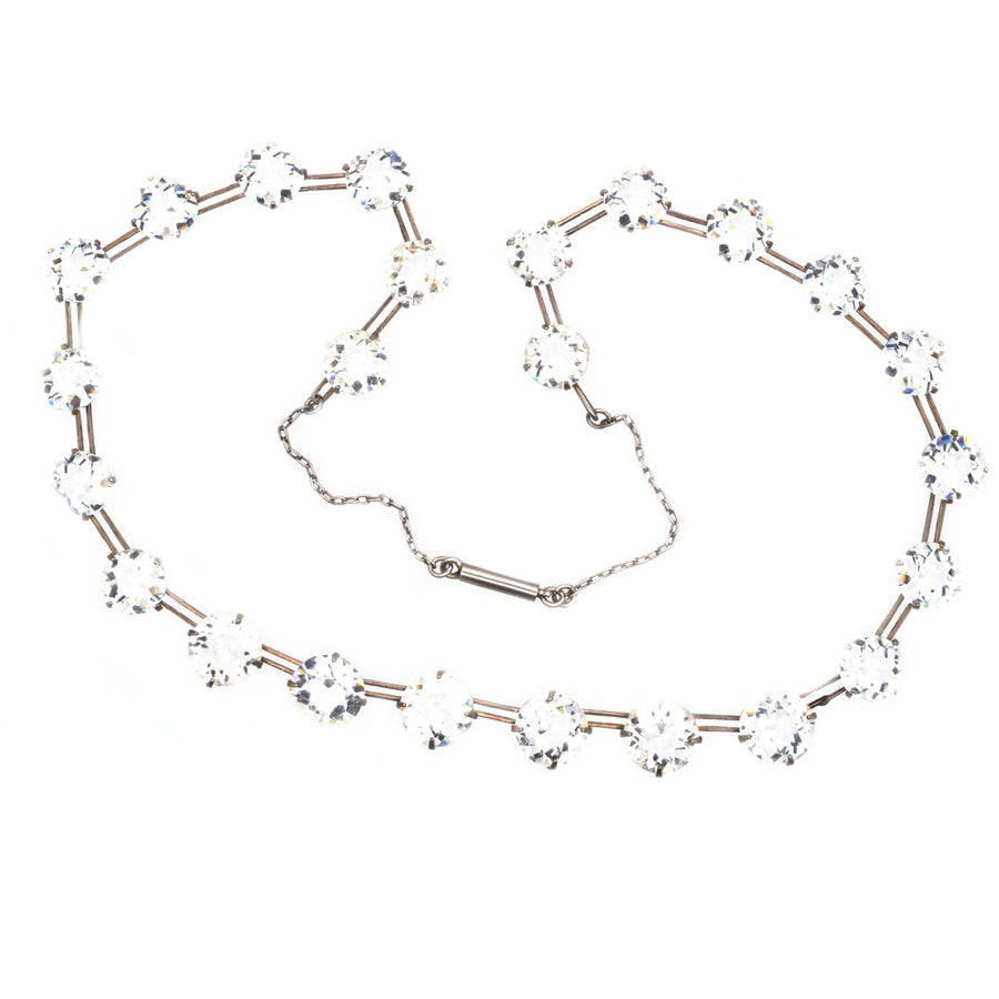 Antique silver and white paste necklace featuring lustrous gemstones, made in the 1930s by W. H. Collins & Co. Ltd.
