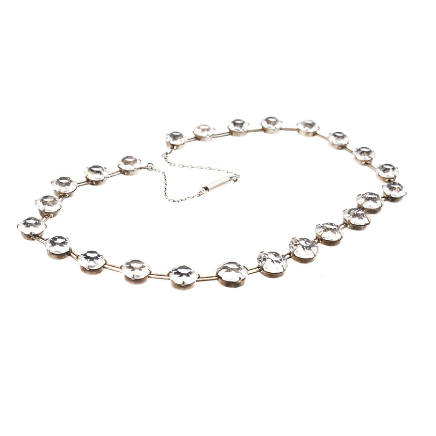 Antique silver and white paste necklace from W. H. Collins & Co. Ltd, 1930s, hallmark PAT 311897, elegant gemstone riviere design.