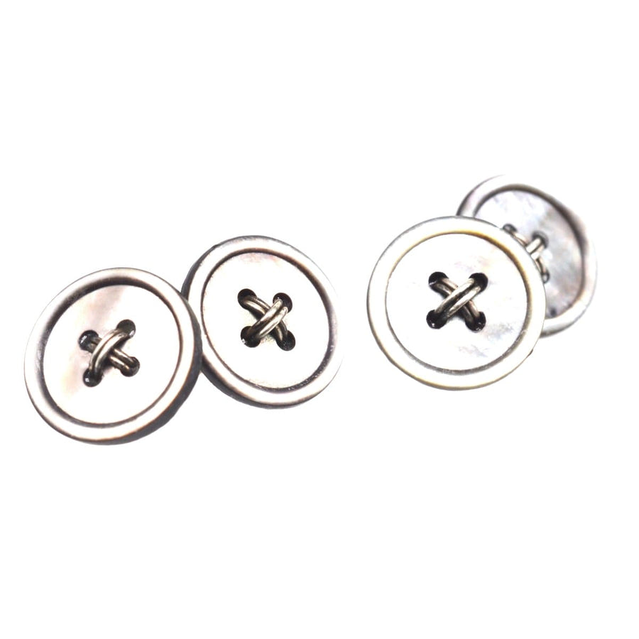 Art Deco Tahitian Black Mother of Pearl button cufflinks, stylish accessory for men and women, showcasing unique black pearl aesthetic.