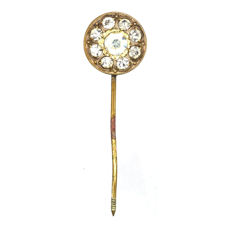 Art Deco white paste cluster tie pin featuring sparkling stones, perfect for adding flair to a colorful silk tie.