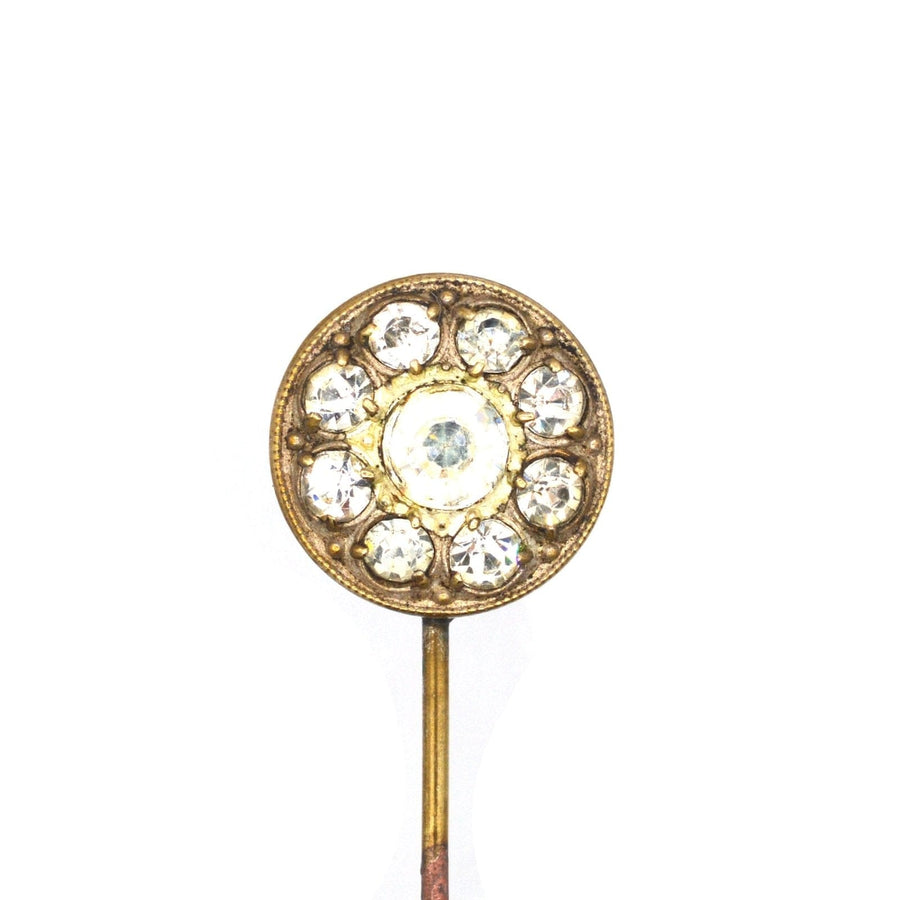 Art Deco white paste cluster tie pin featuring a vintage round design with sparkling gemstones, perfect for colorful silk ties.