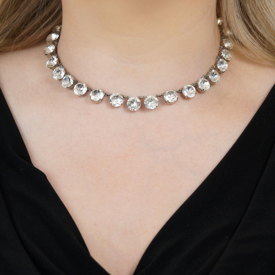 Art Deco white paste riviere necklace, featuring dramatic stones for a timeless, elegant look.
