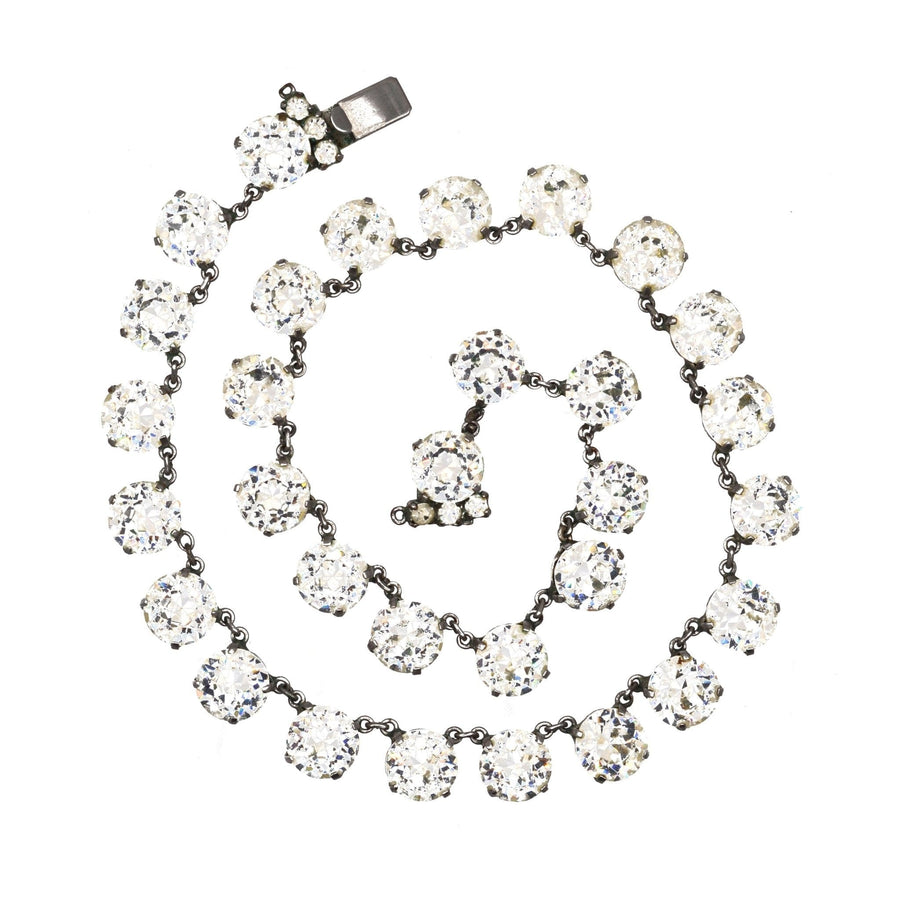 Art Deco white paste riviere necklace featuring sparkling faux diamonds for a timeless, dramatic look.