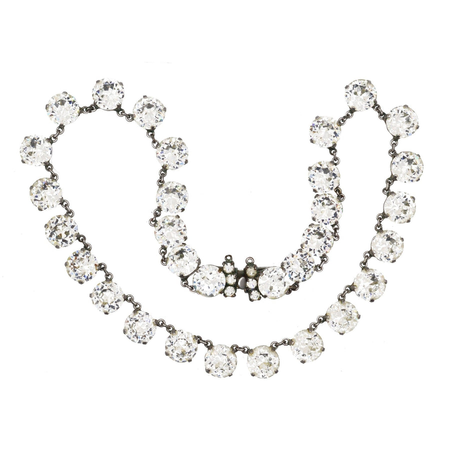 Art Deco White Paste Riviere Necklace featuring large sparkling stones, designed for a dramatic close-to-neck elegance.