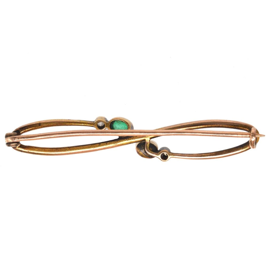 Art Nouveau 15ct Gold Cabochon Emerald, Pearl and Diamond Gold Brooch | Parkin and Gerrish | Antique & Vintage Jewellery