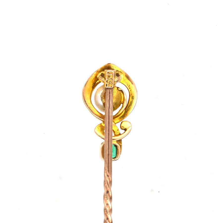 Art Nouveau 15ct Gold, Emerald & Pearl Tie Pin | Parkin and Gerrish | Antique & Vintage Jewellery