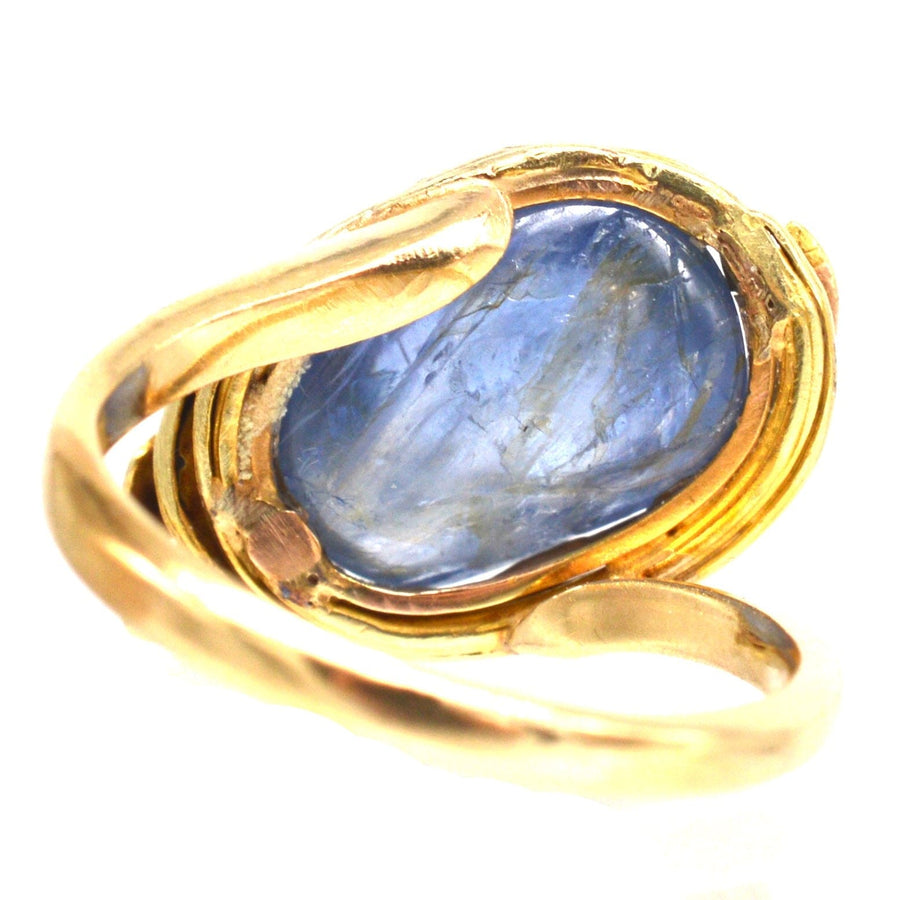 Art Nouveau 18ct Gold Double Cabochon Sapphire Ring with a Flower and Bud | Parkin and Gerrish | Antique & Vintage Jewellery